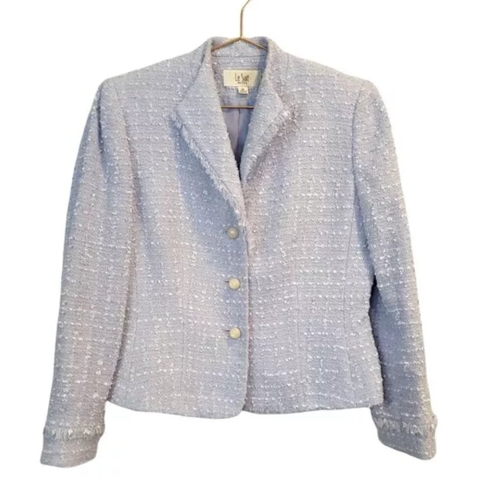 Le Suit Light Gray Textured Blazer